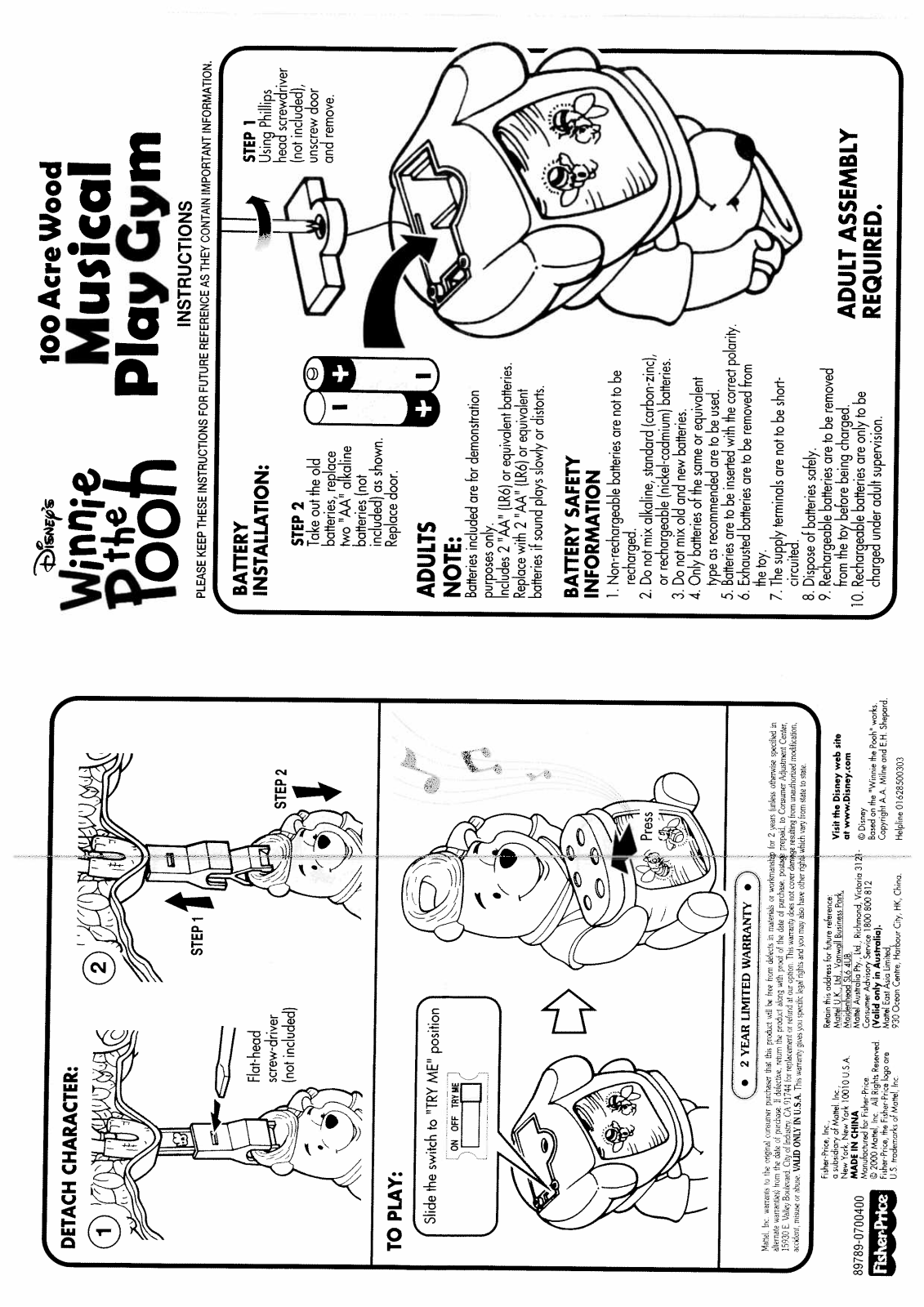 Fisher-Price 89789 Instruction Sheet