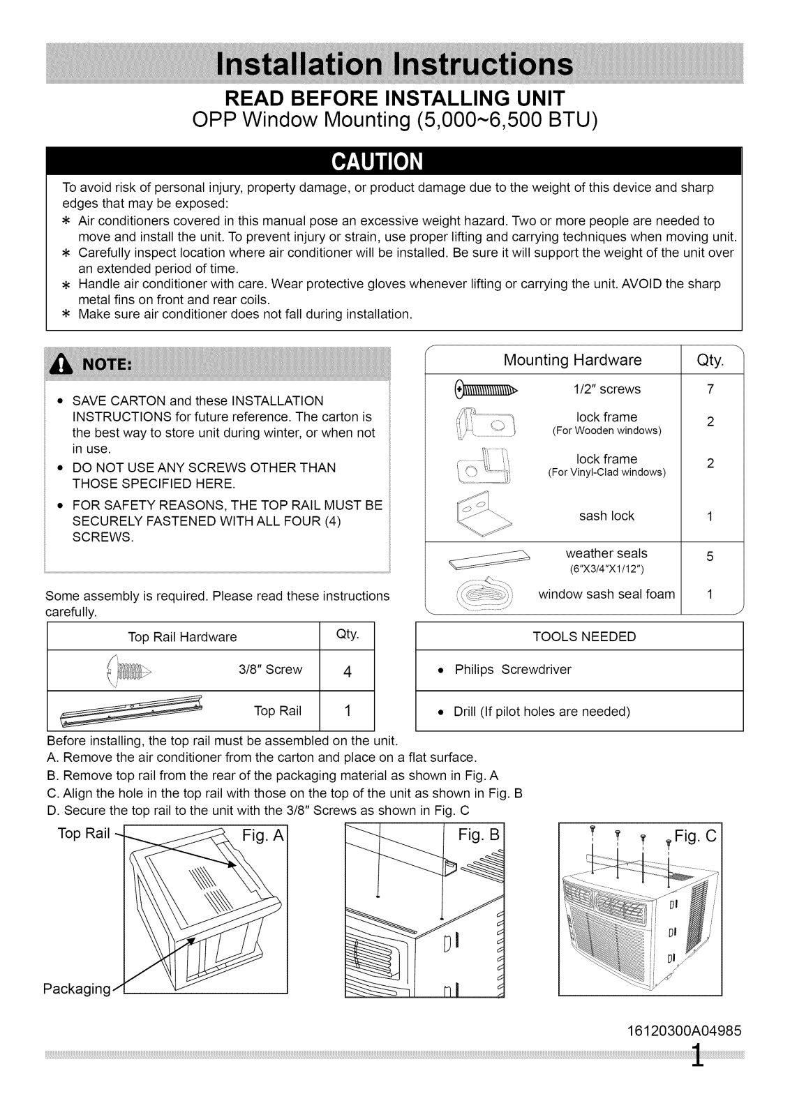 Kenmore 2538705041G, 2538705041H Installation Guide
