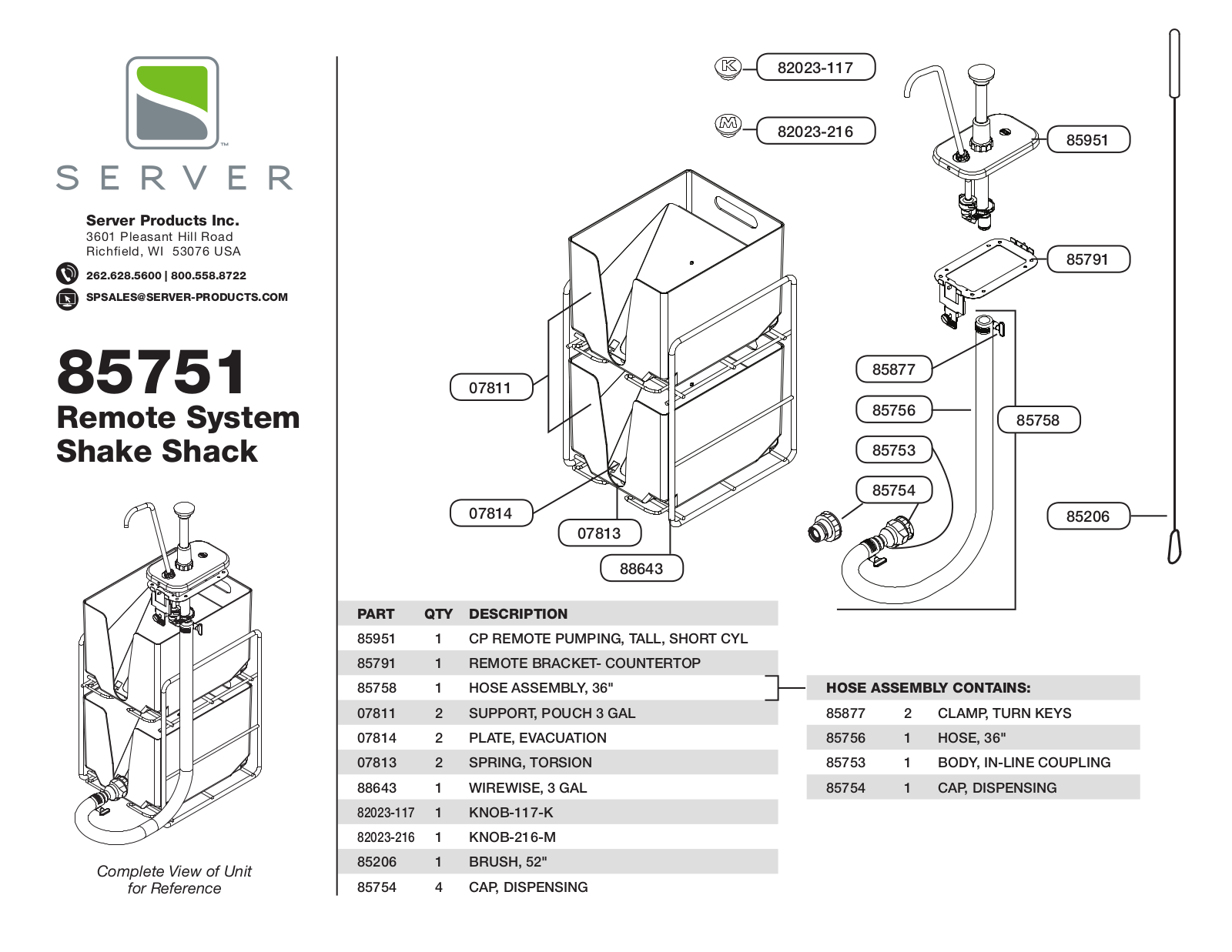 Server 85751 PARTS LIST