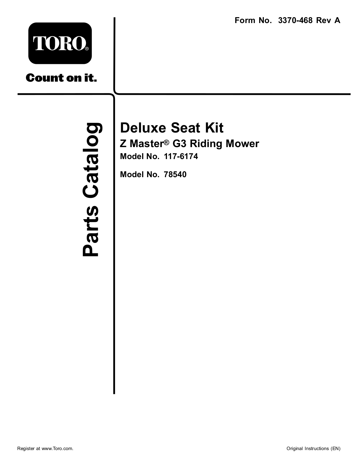 Toro 78540, 117-6174 Parts Catalogue