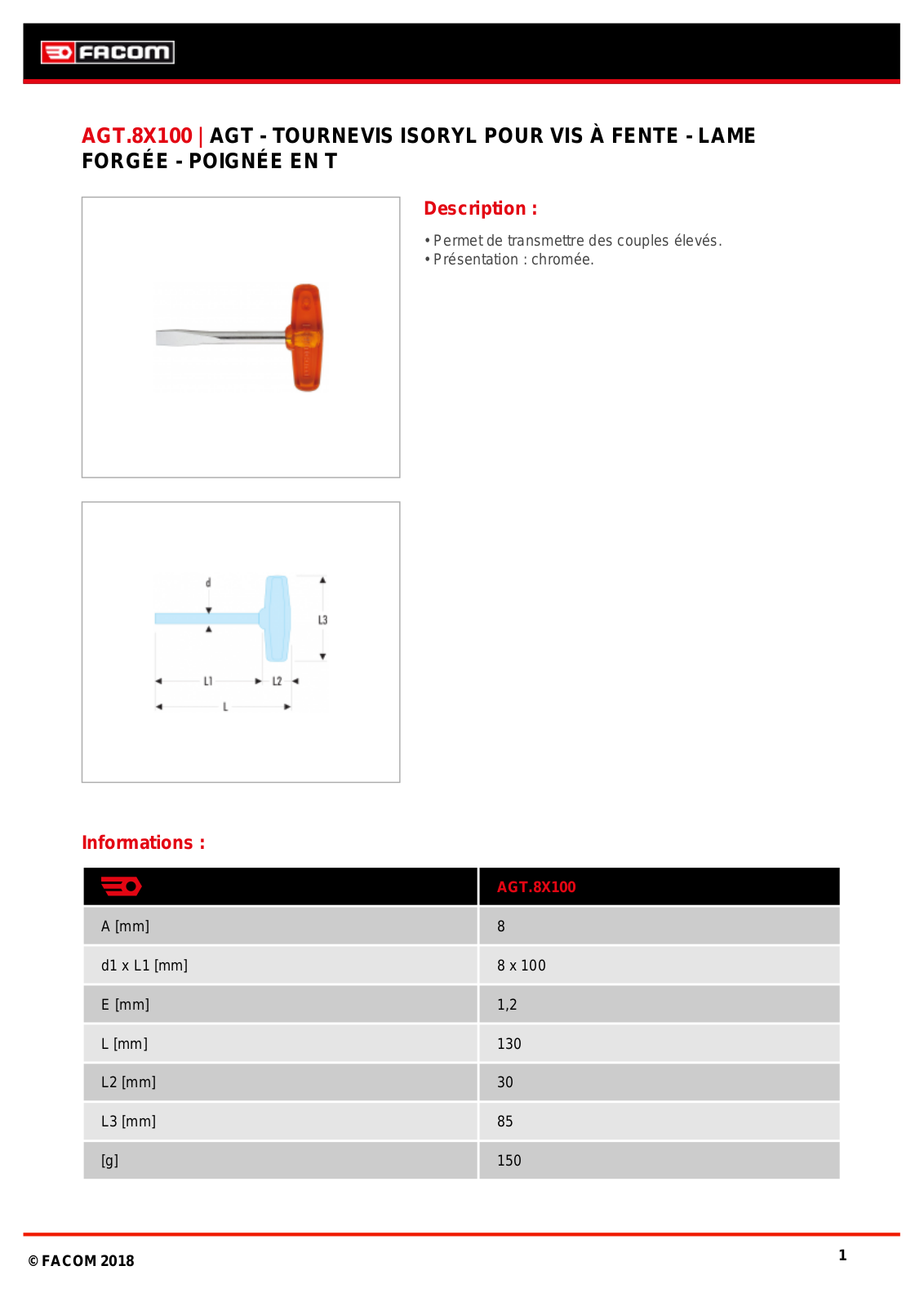 Facom AGT.8X100 Specification - ManualMachine.com