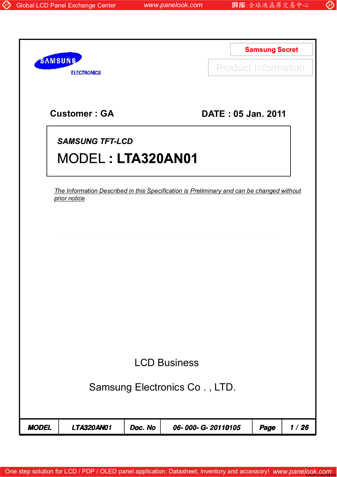 SAMSUNG LTA320AN01-C Specification