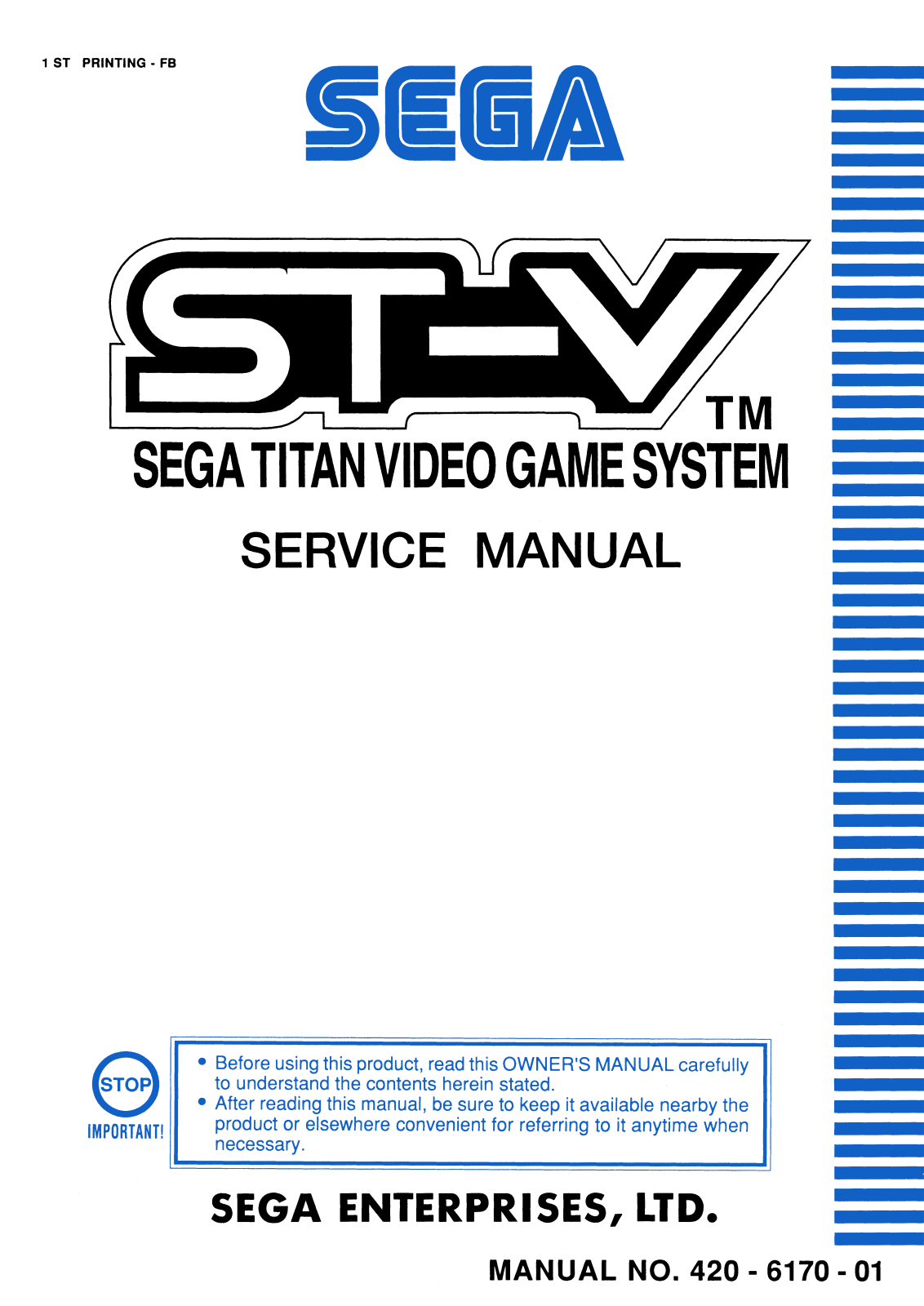 Sega Titan Video Game System Service Manual