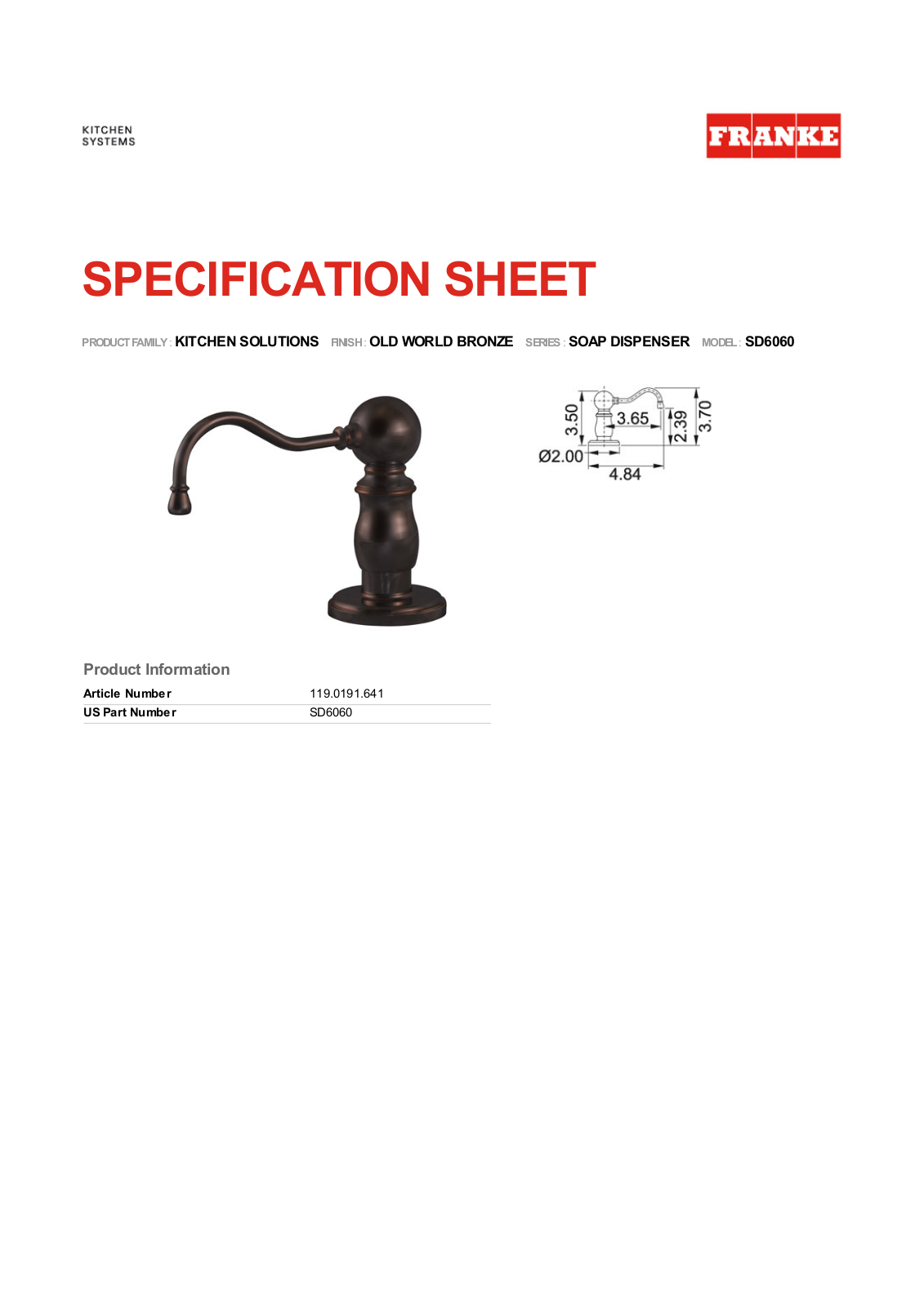 Franke Foodservice SD6060 User Manual