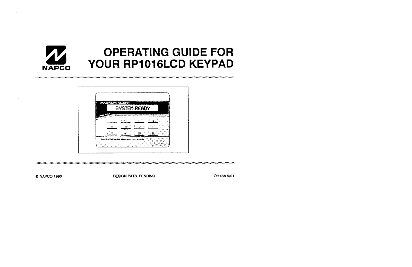 Napco MAGNUM ALERT RP1016 LCD operating Manual