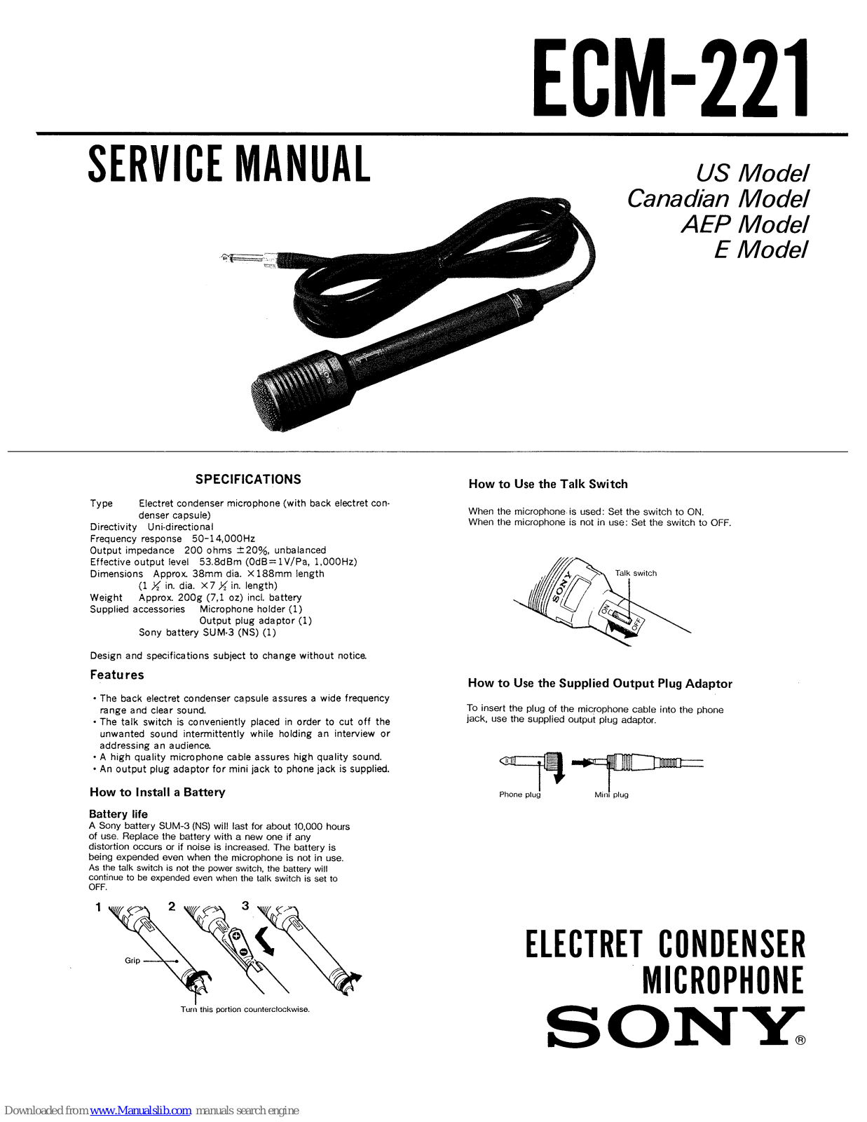 Sony ECM-221 Service Manual