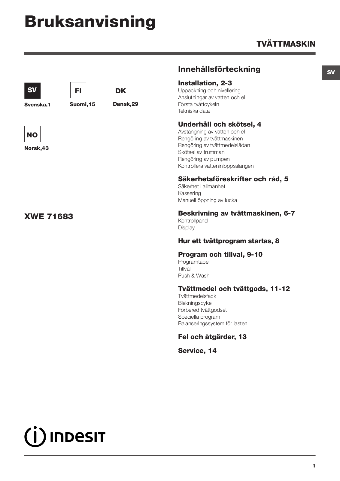 INDESIT XWE 71683X W EU User Manual