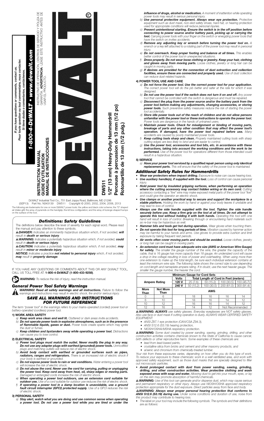 DeWalt DW511 TYPE 4 Owner’s Manual