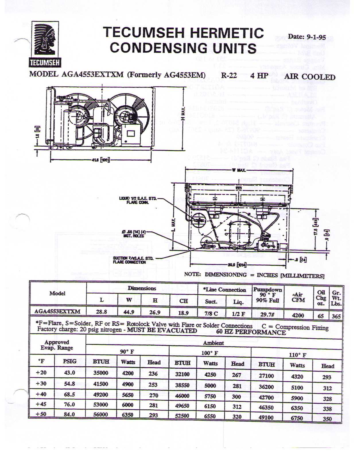 Tecumseh AGA4553EXTXM Performance Data Sheet