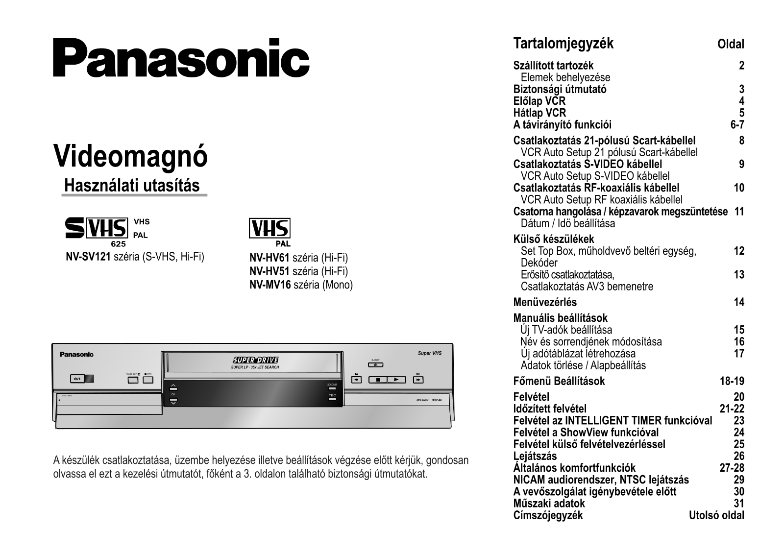 Panasonic NVHV61, NVHV51, NVHV16, NVHV121 User Manual