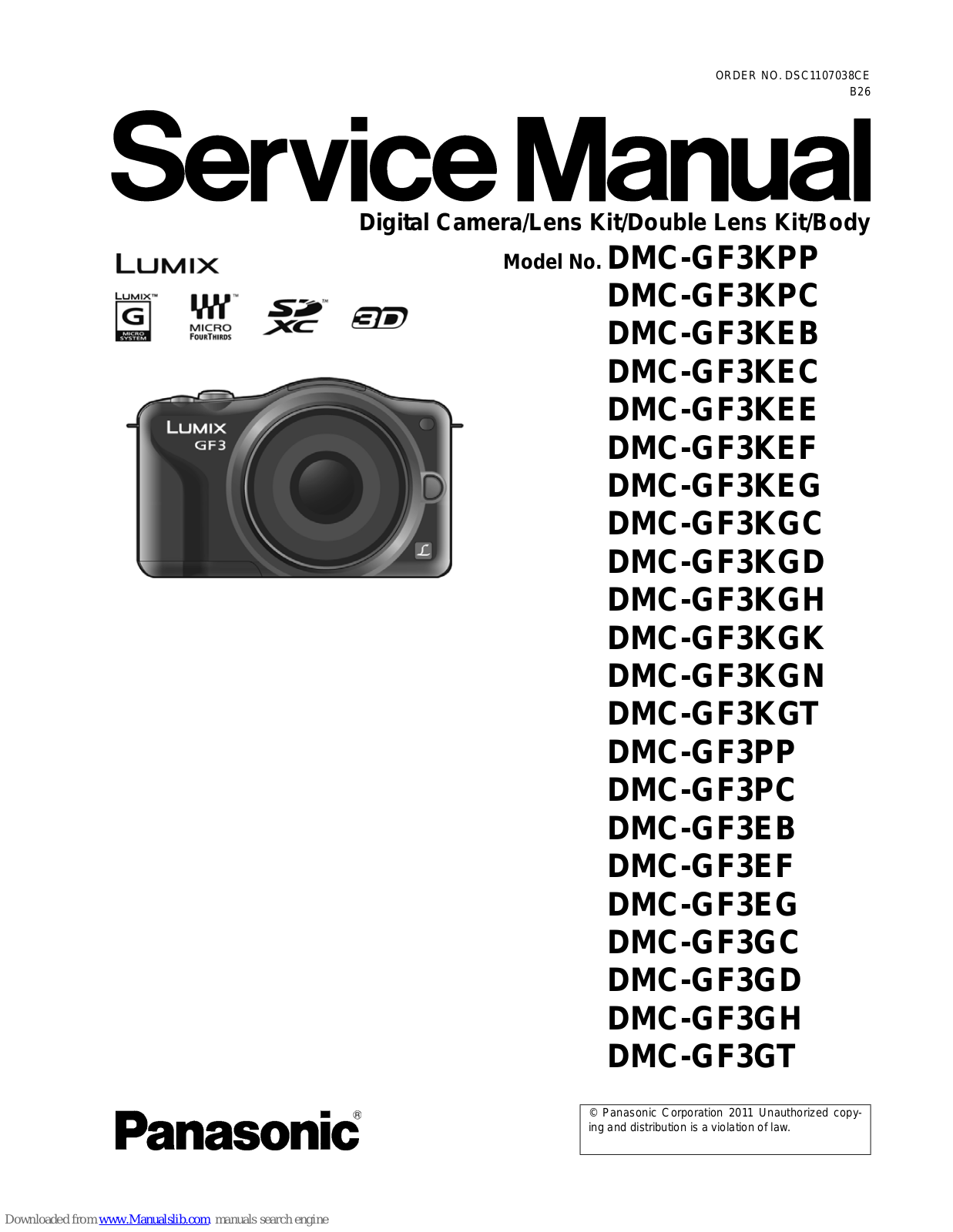Panasonic Lumix DMC-GF3KPC, Lumix DMC-GF3KEE, Lumix DMC-GF3KEB, Lumix DMC-GF3KEC, Lumix DMC-GF3KEF Service Manual