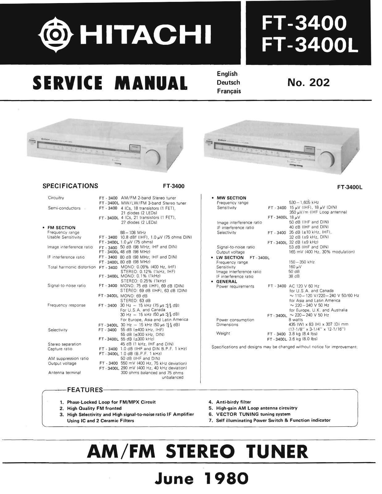 Hitachi FT-3400, FT-3400-L Service Manual
