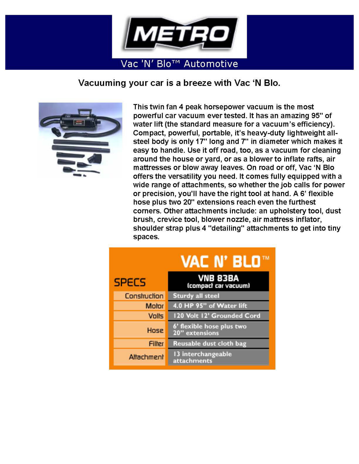 Metro DataVac VAC N' BLO User Manual