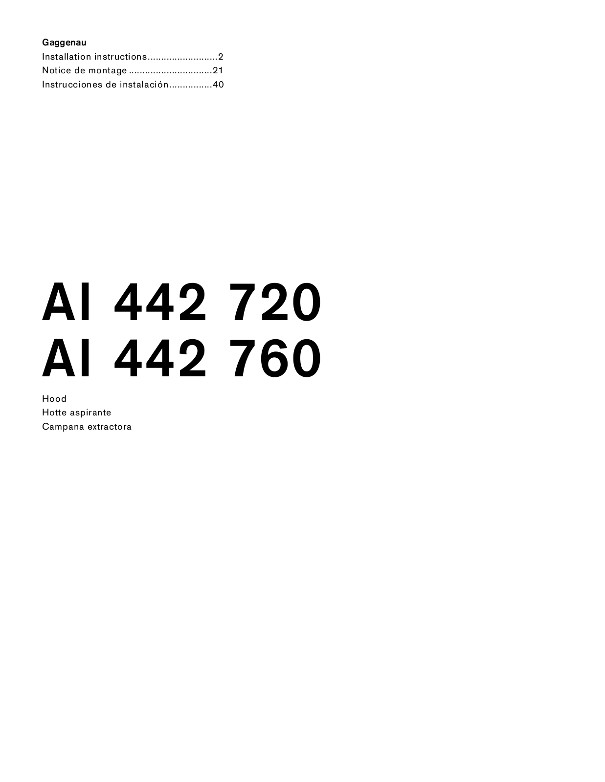 Gaggenau AI442760 Installation manual