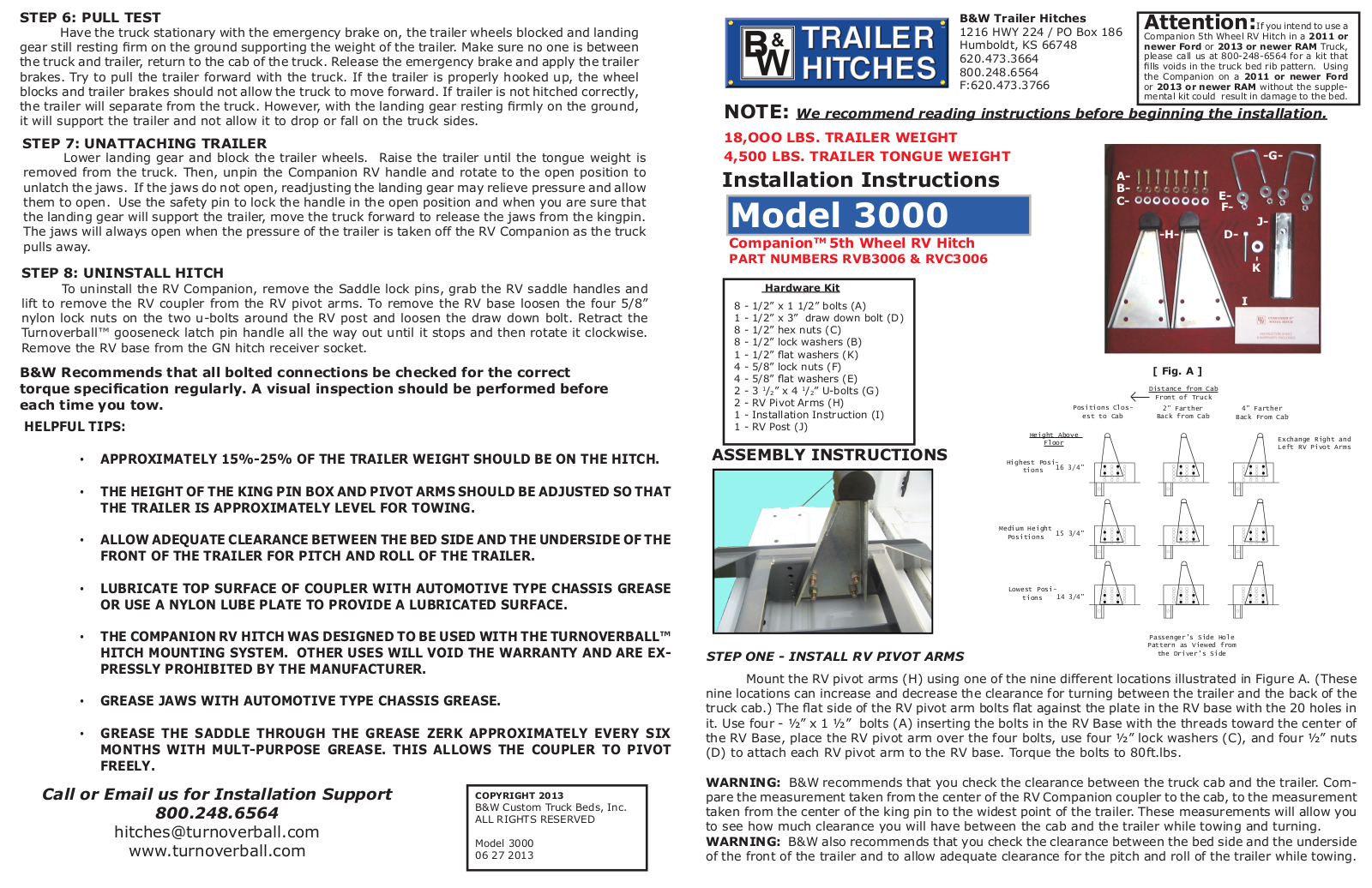 B&W Trailer Hitches RVK3000 User Manual