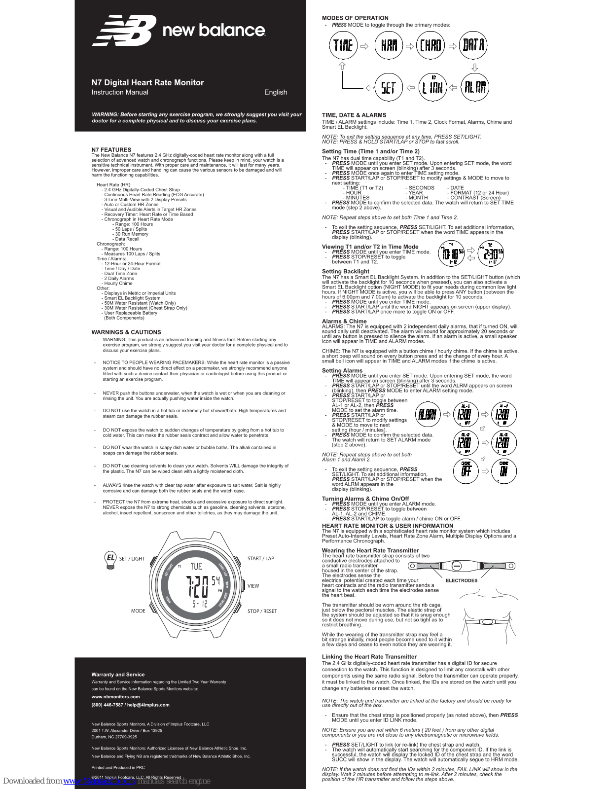 New Balance N7 Instruction Manual