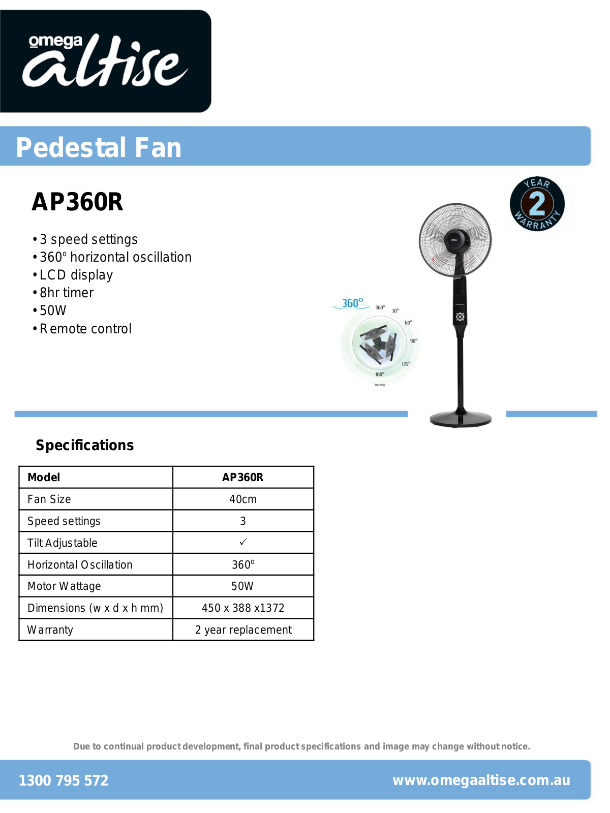 Omega Altise AP360R User Manual