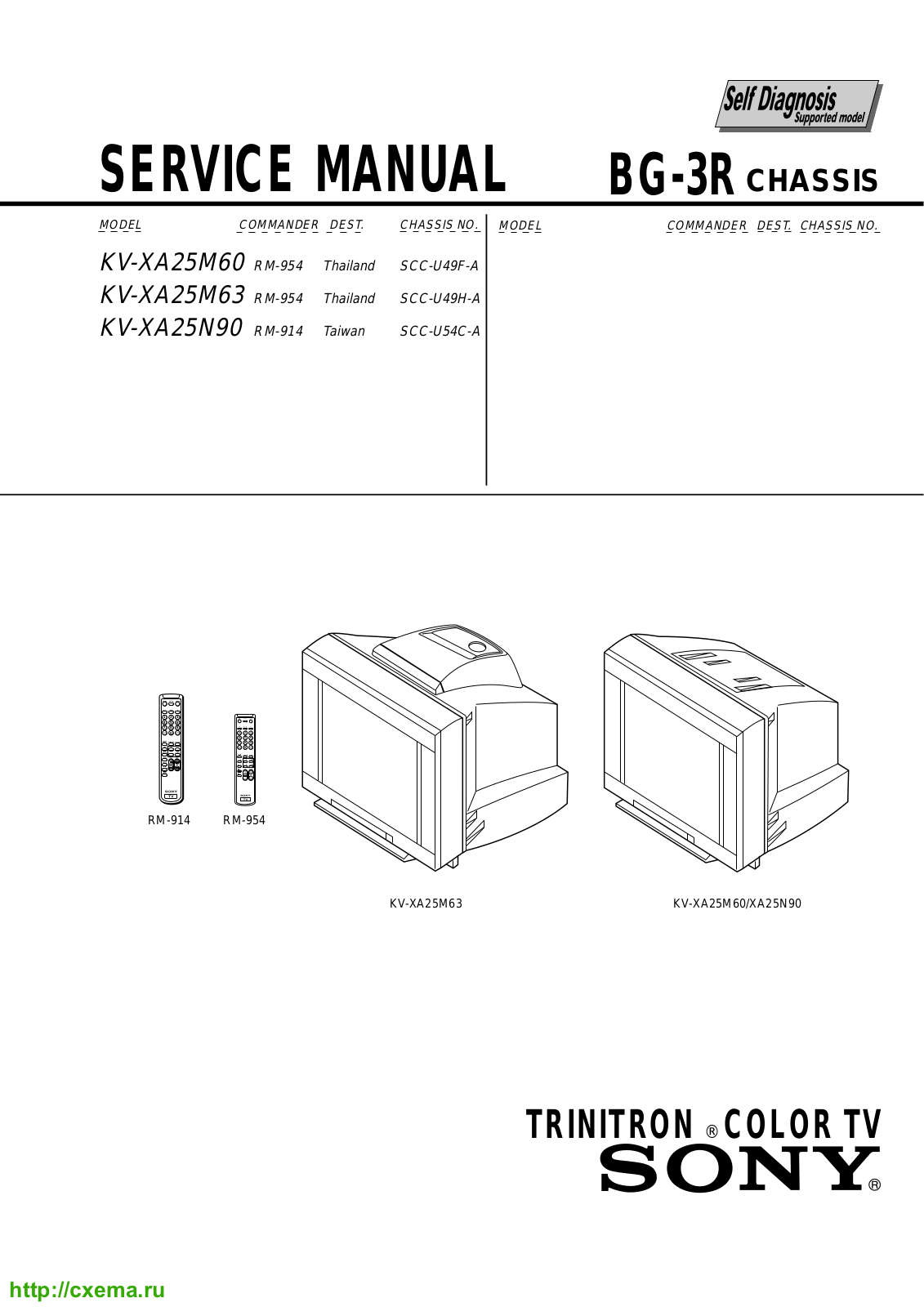 Sony TRINITRON KV-XA25M60, TRINITRON KV-XA25M63, TRINITRON KV-XA25M90, RM-954, RM-914 Service Manual