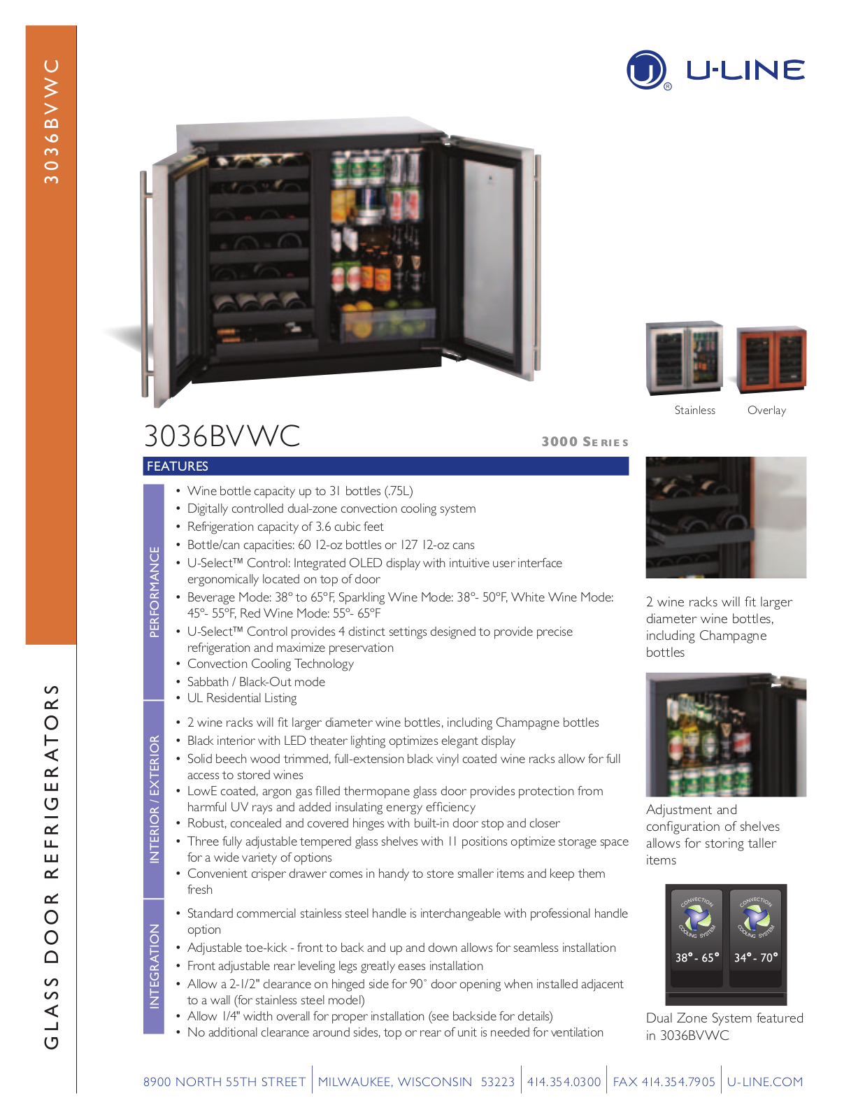 U-Line U-3036BVWCS-00 Specification Sheet