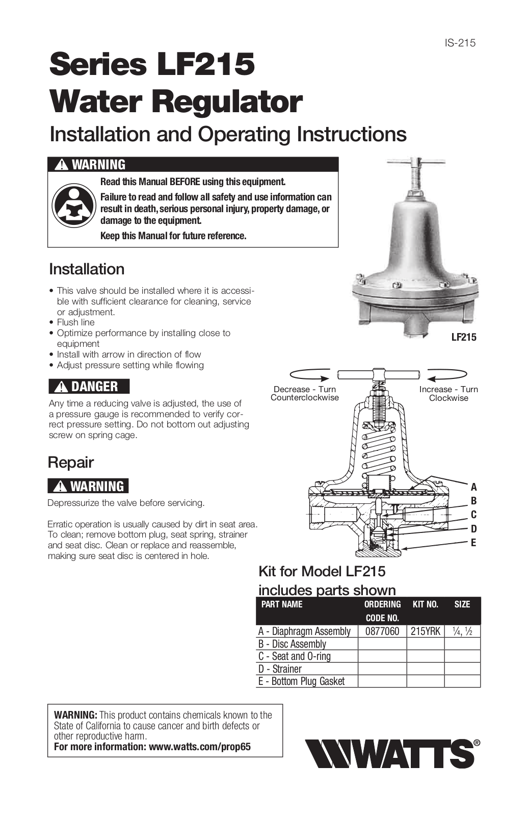 Watts LF215 User Manual