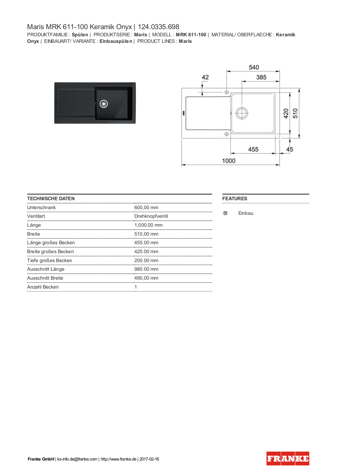 Franke 124.0335.698 Service Manual