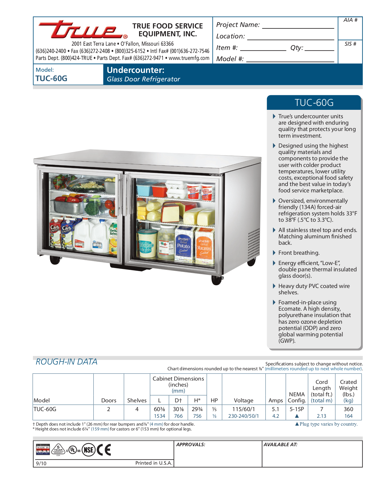 True TUC-60D-4 Specifications