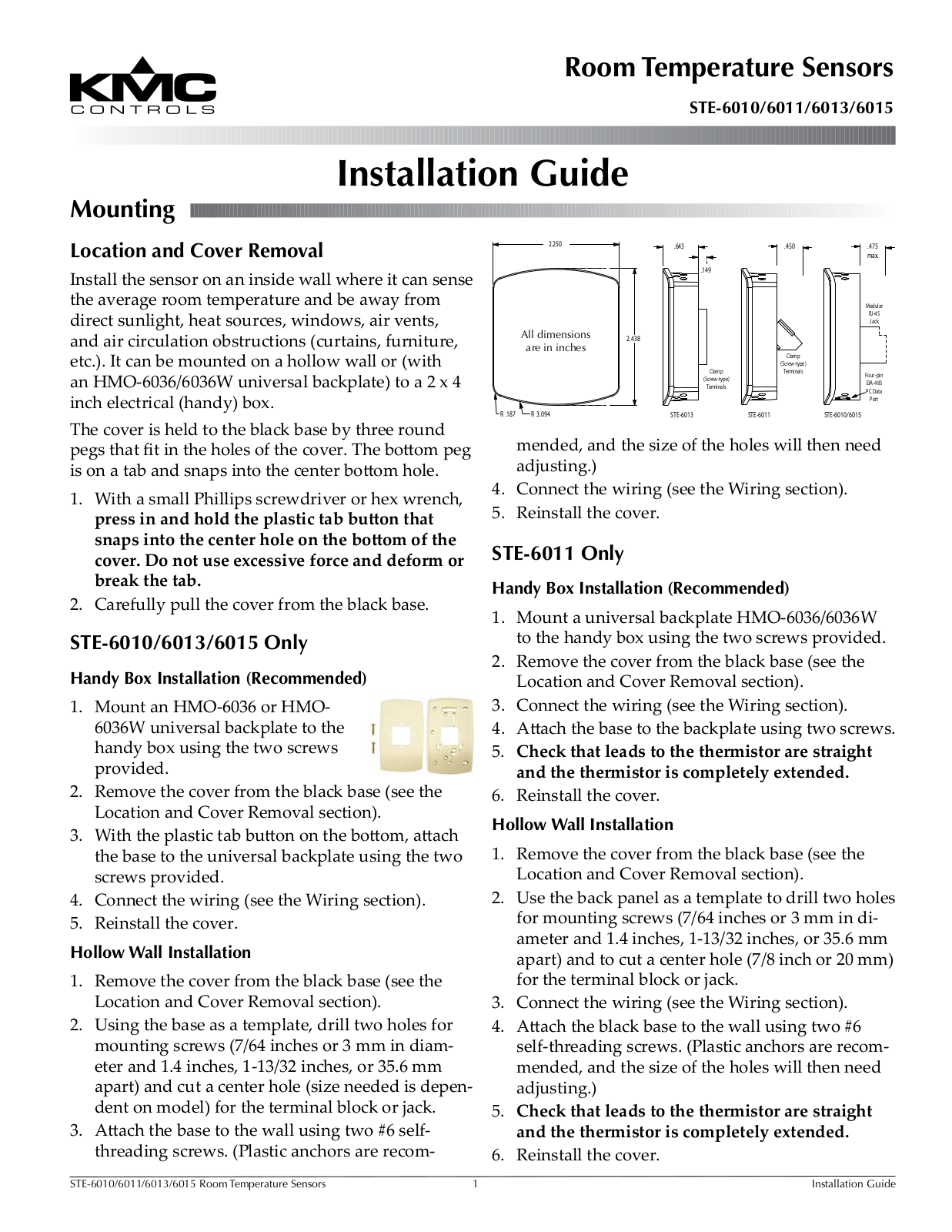 KMC Controls STE-6015 User Manual