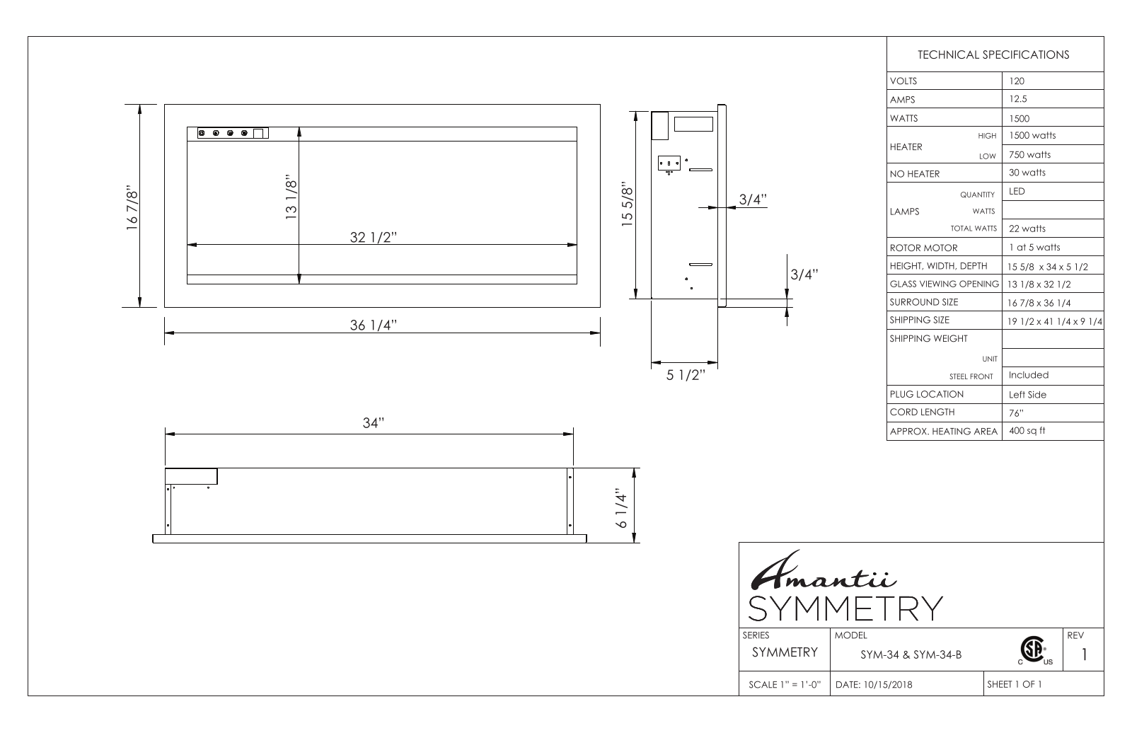 Amantii SYM34B, SYM34 Specifications