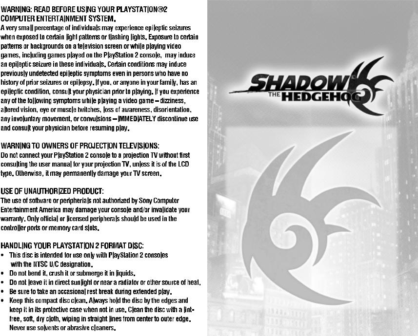 Games PS2 SHADOW-THE HEDGEHOG User Manual