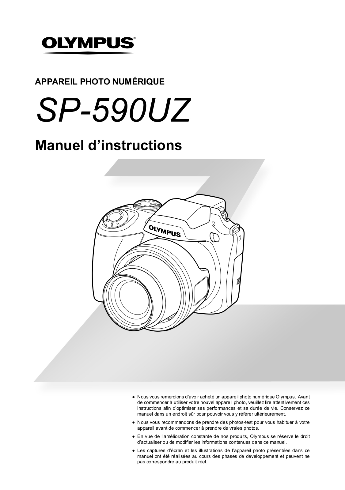 Olympus SP590UZ - 12MP Digital Camera Instruction Manual