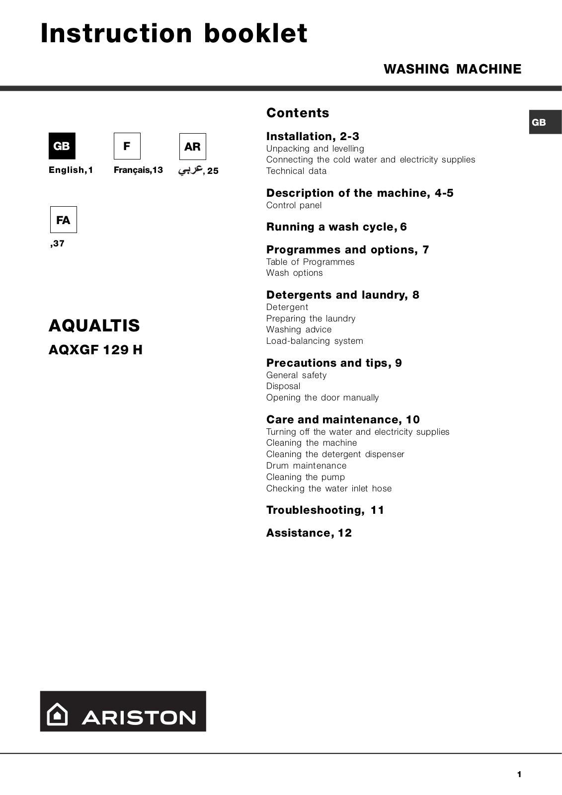 Hotpoint AQXGF 129 H User Manual