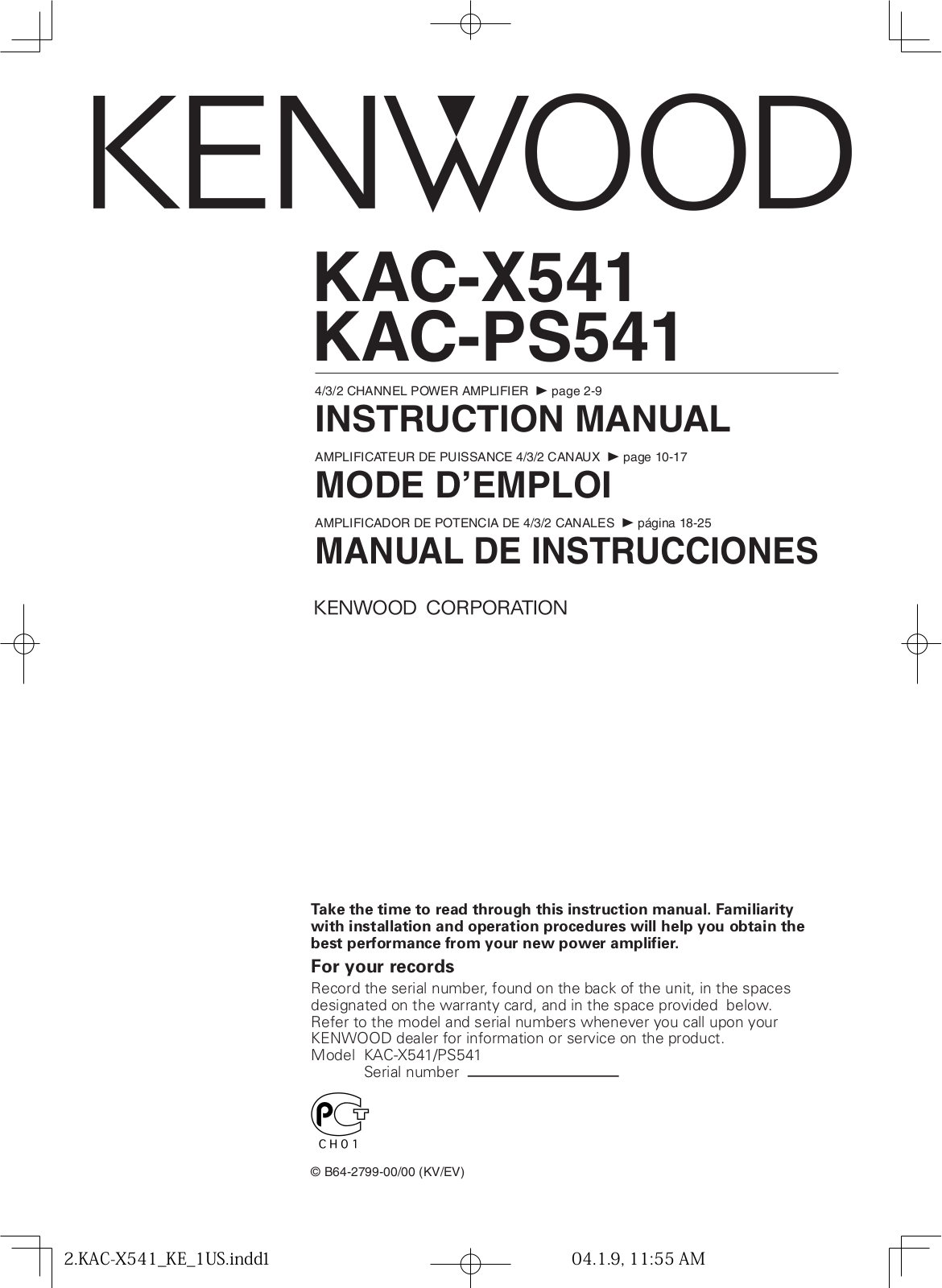 KENWOOD KAC-X541 User Manual