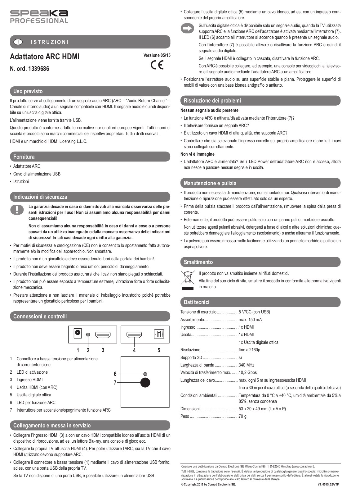 SpeaKa Professional 1339686 Instructions