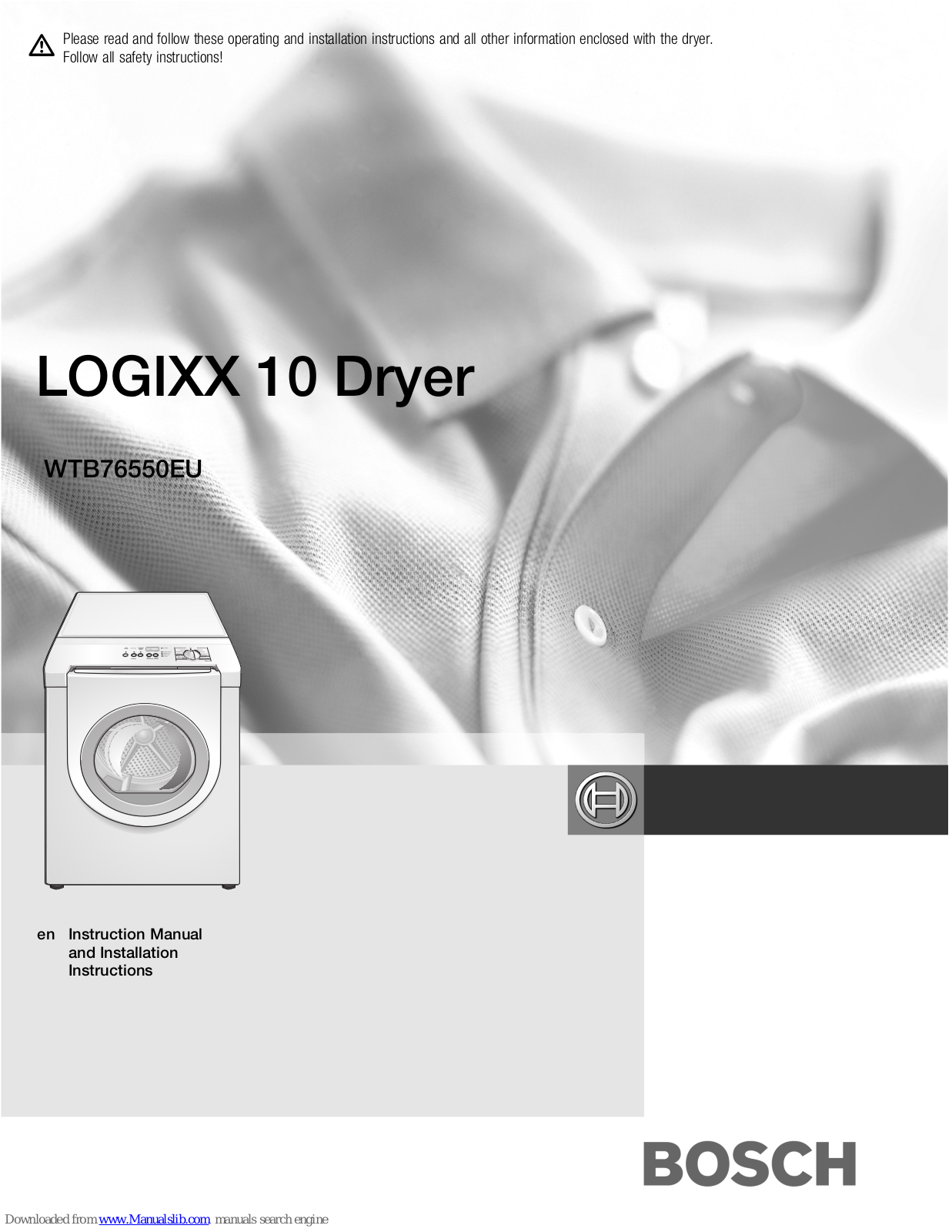 Bosch Logixx 10 Installation And Instruction Manual