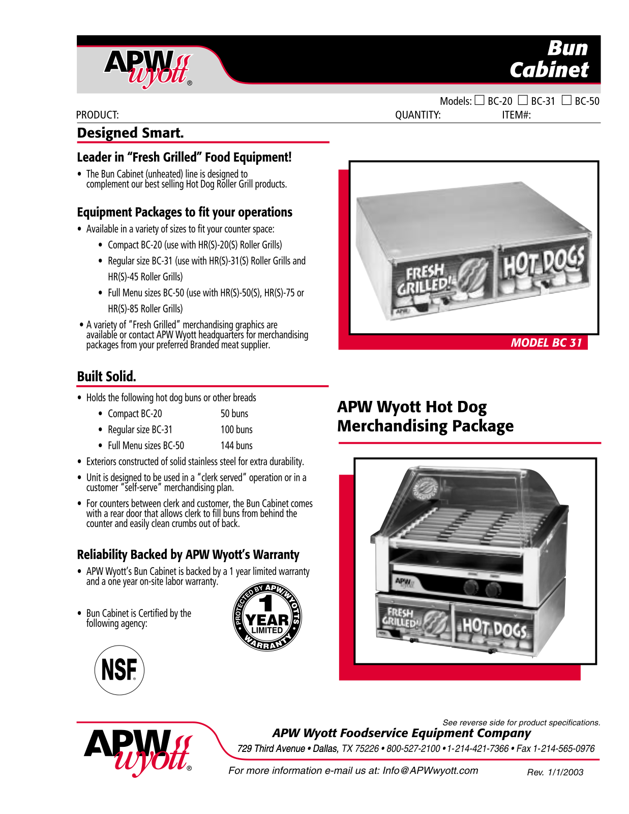 APW Wyott BC-31, BC-50 General Manual