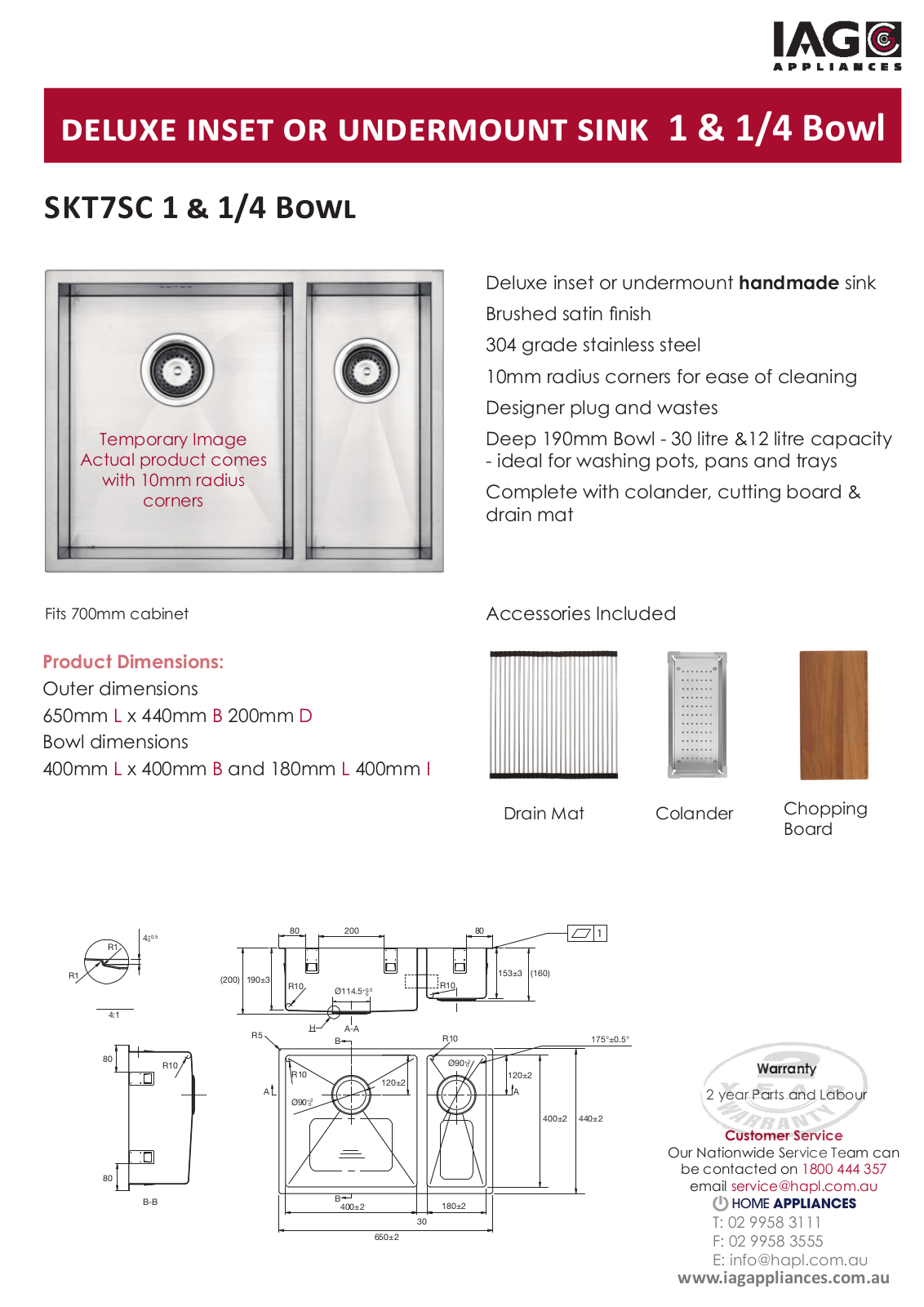 Arc SKT7SC Specifications Sheet