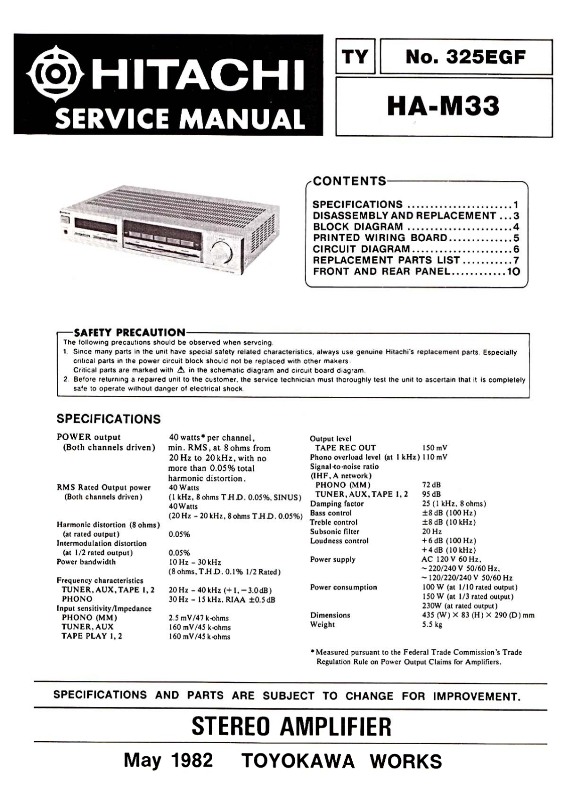 Hitachi HA-M33 Service Manual