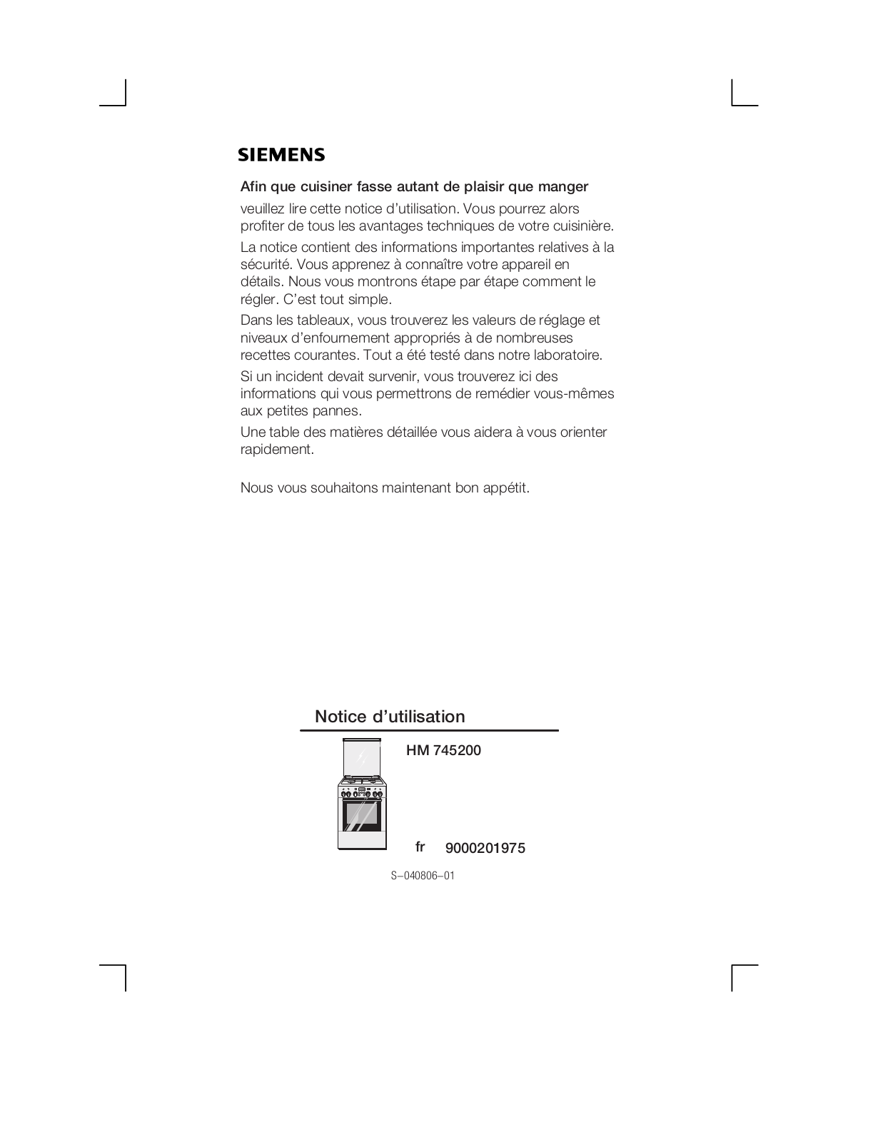 SIEMENS HM745200 User Manual