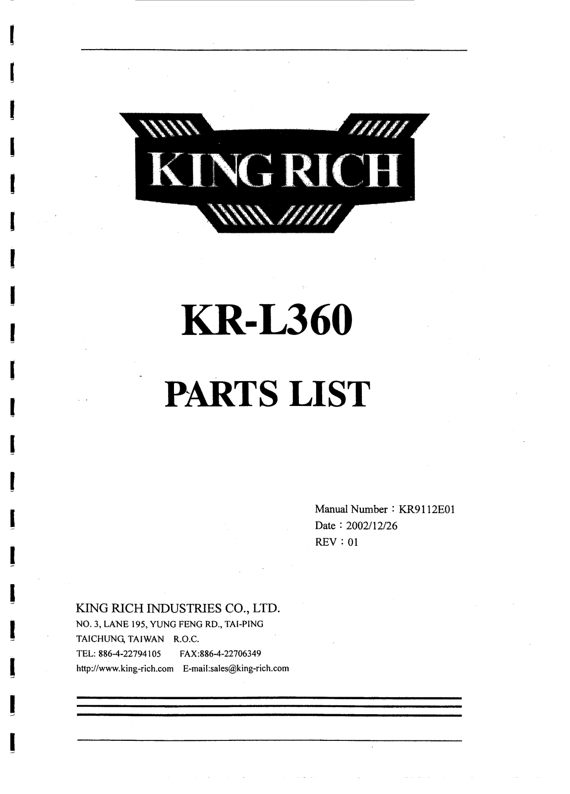 king rich KR L360 Parts List