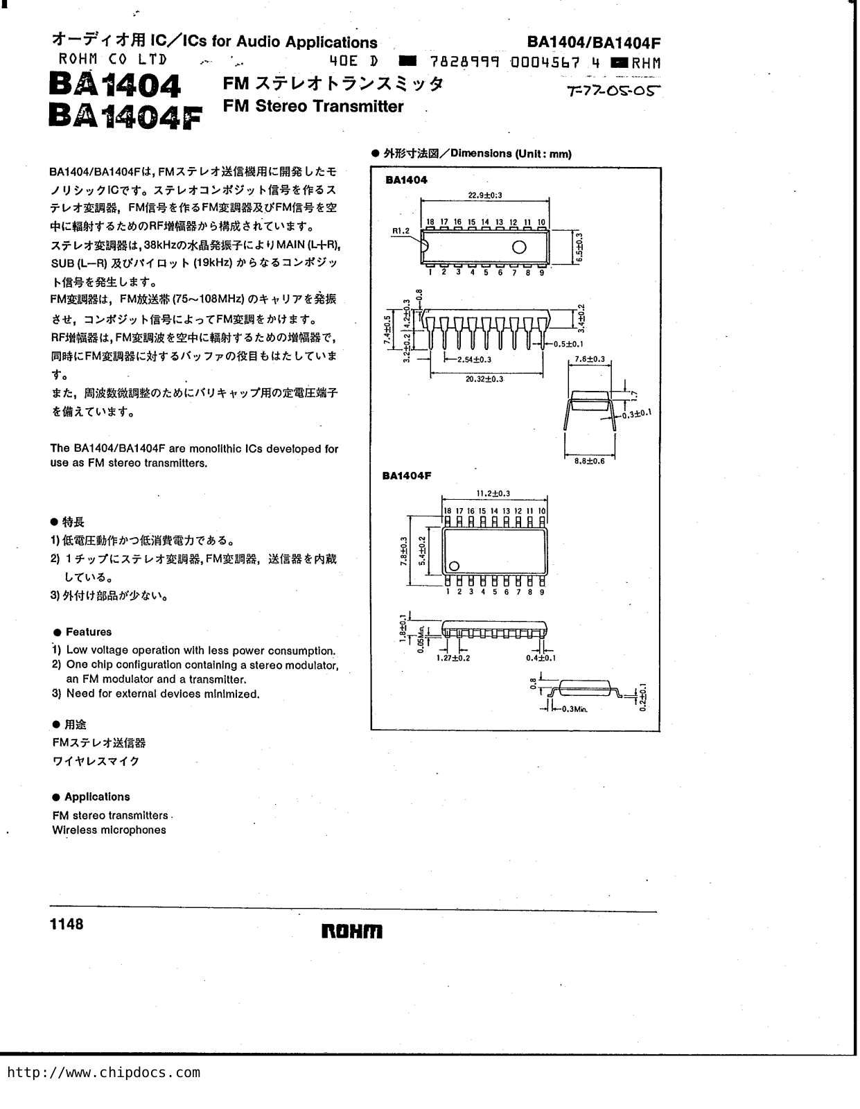 ROHM BA1404F, BA1404 Datasheet