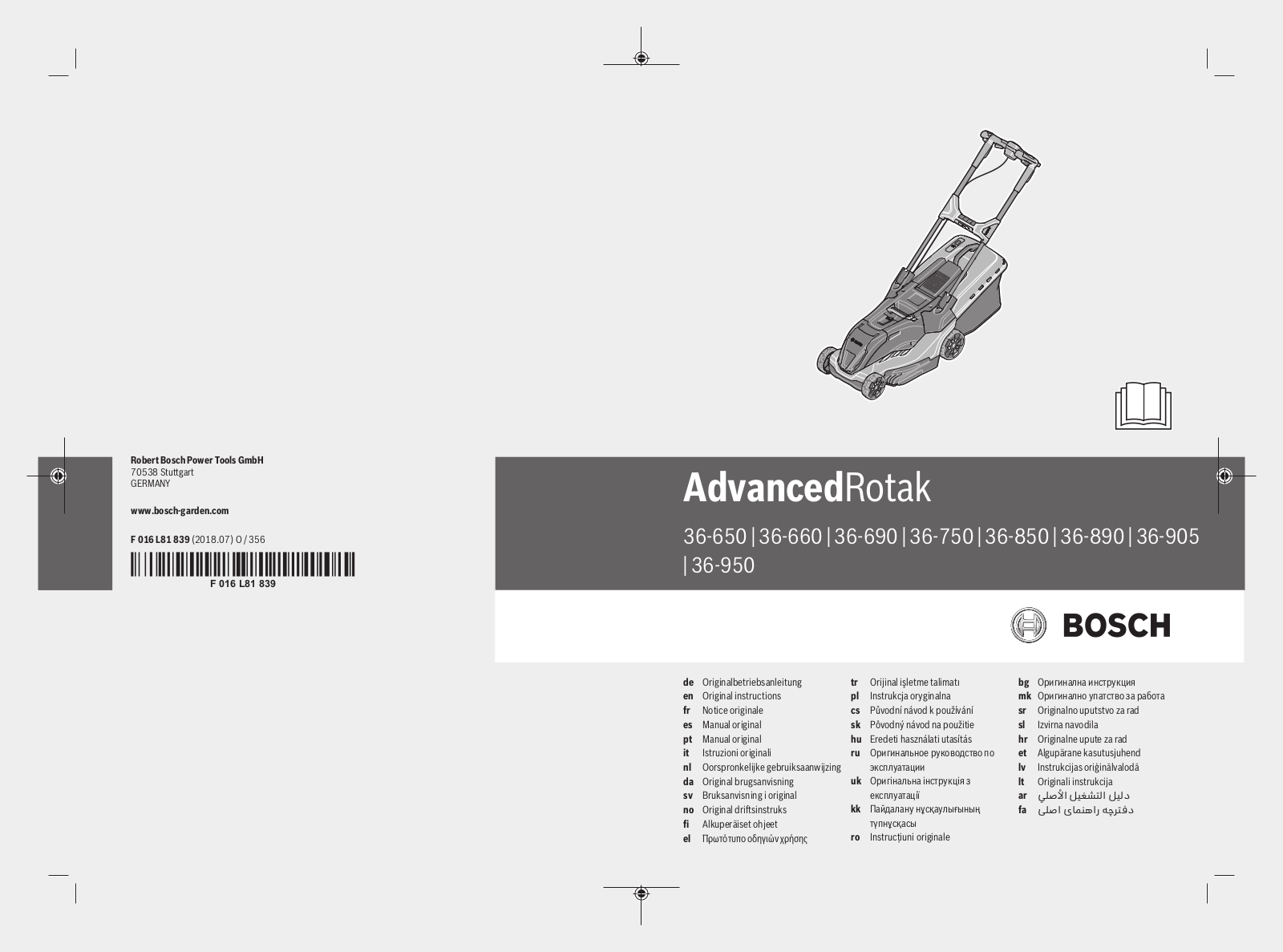 Bosch AdvancedRotak 36-650, AdvancedRotak 36-660, AdvancedRotak 36-690, AdvancedRotak 36-750, AdvancedRotak 36-850 User manual