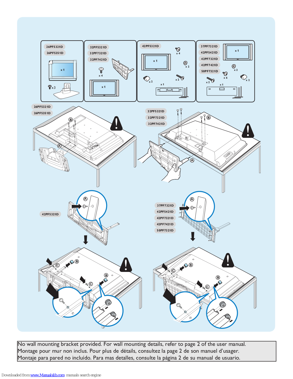 Philips 42PF7321D/37E, 42PF7421D/37E, 42PF7321D/37B, 42PF5421D/37B, 42PF7421D/37B Mounting Manual