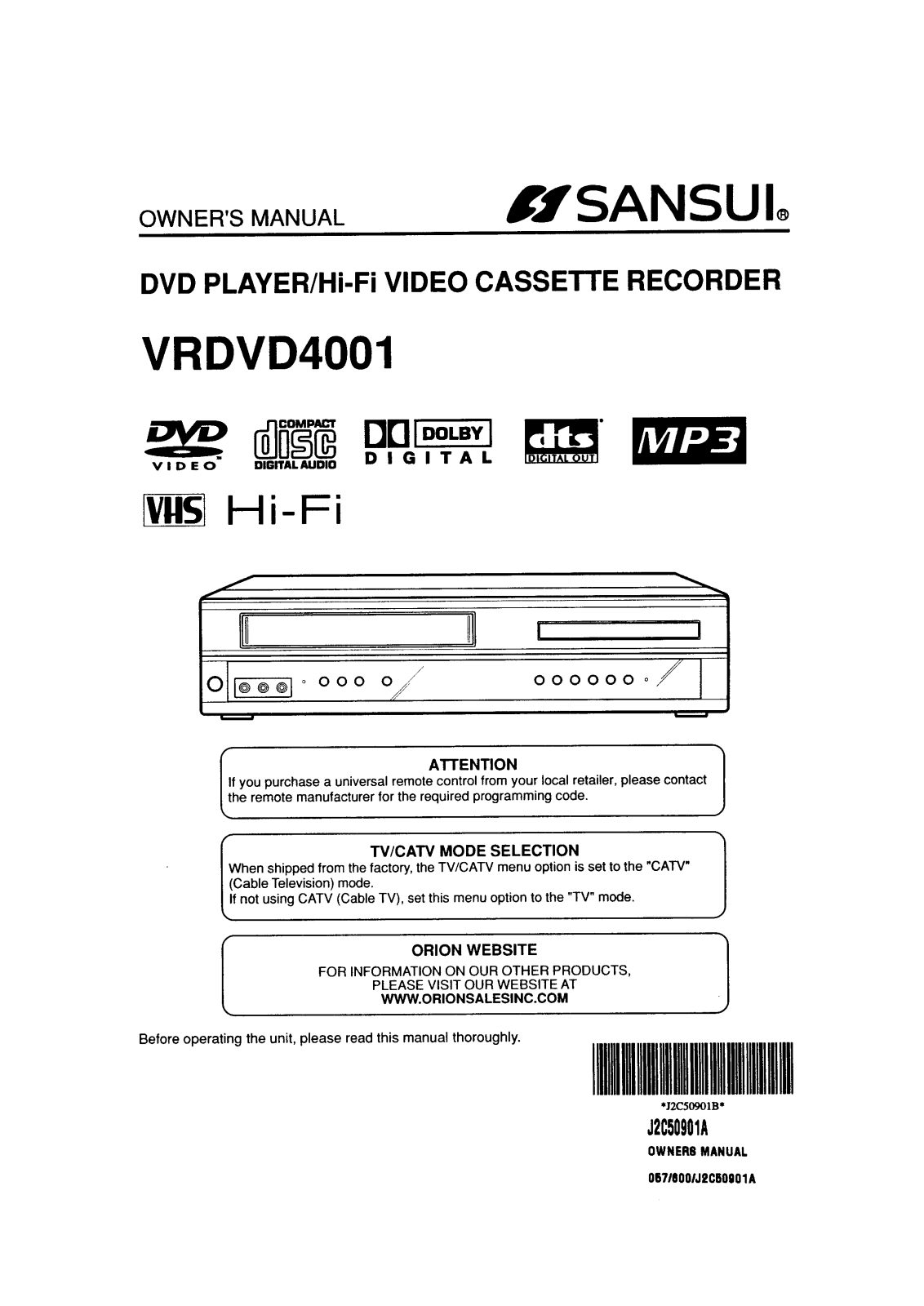 Sansui VR-DVD-4001 Owners Manual