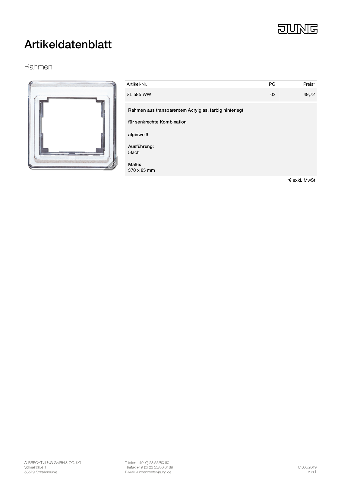 Jung SL 585 WW User Manual