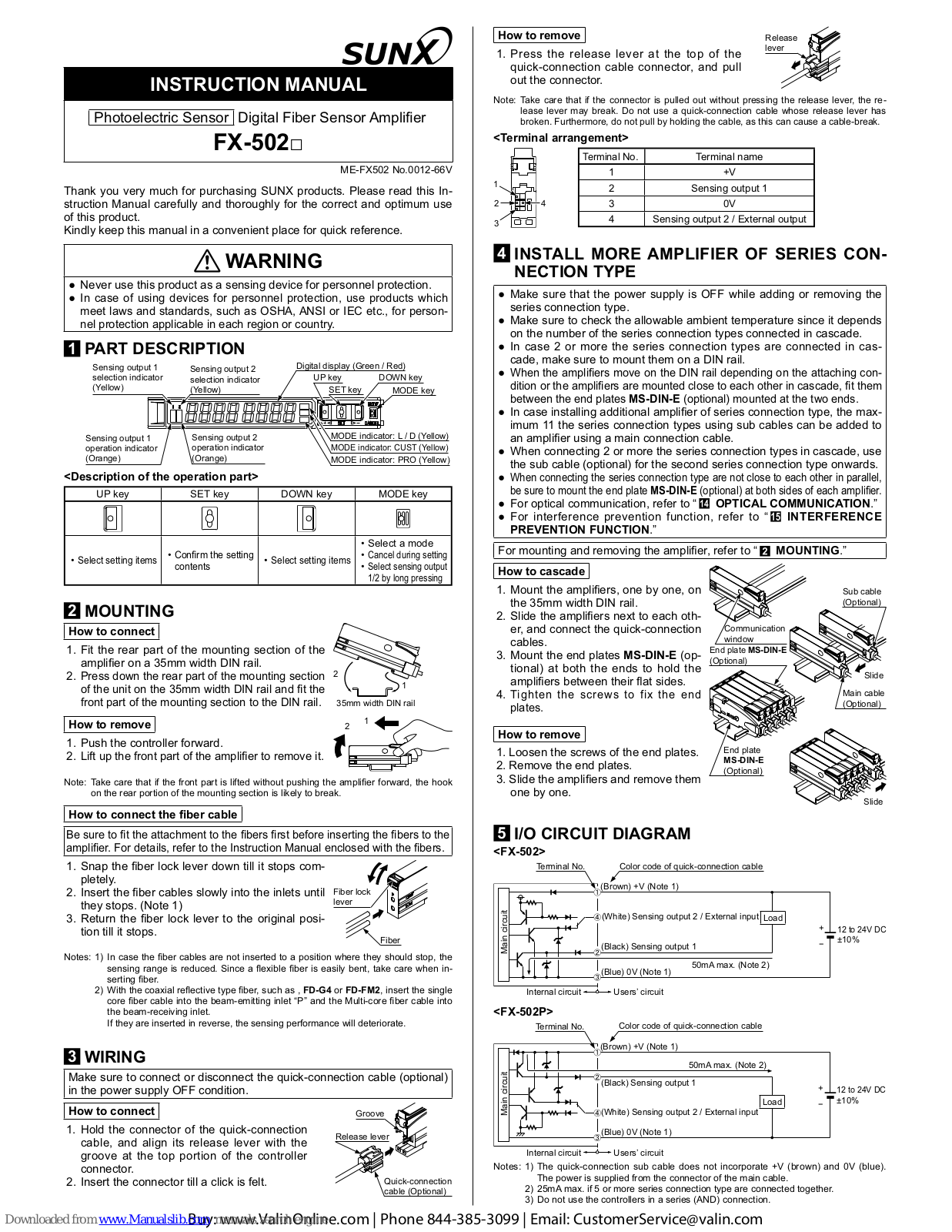 Sunx FX-502 Series Instruction Manual