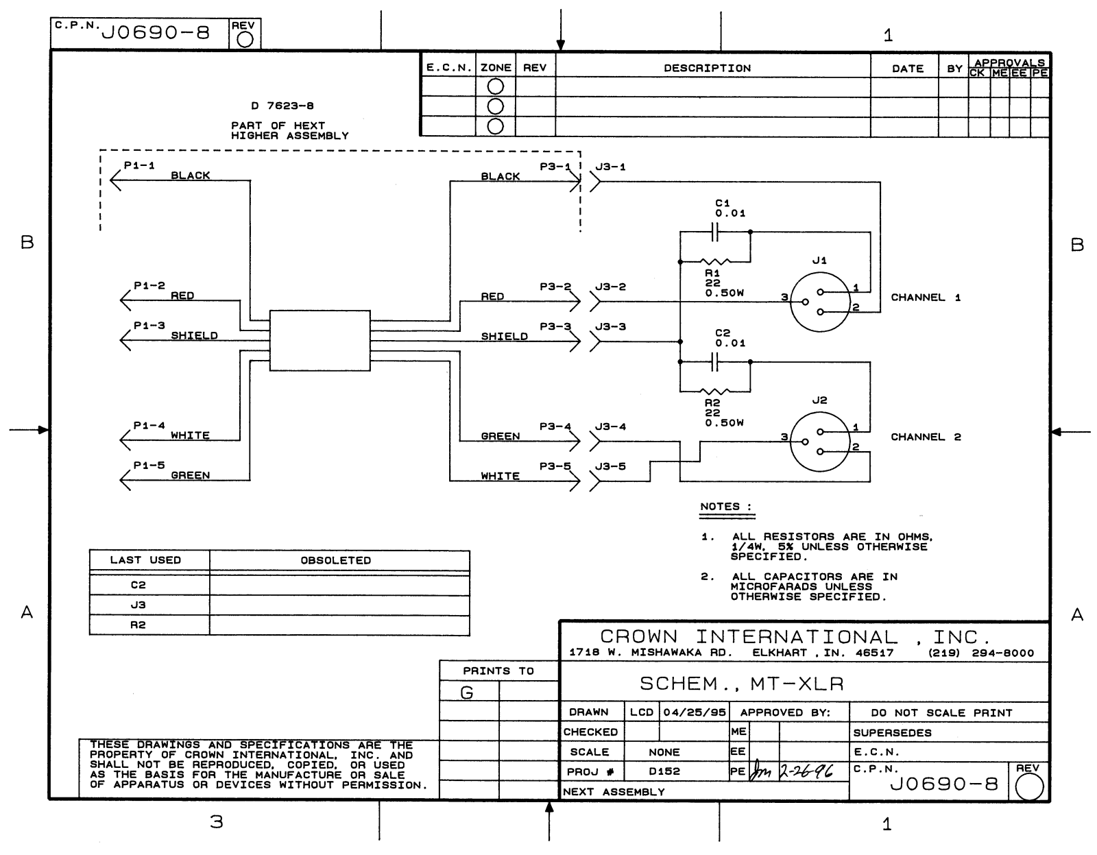 Crown MT-XLR Schematic