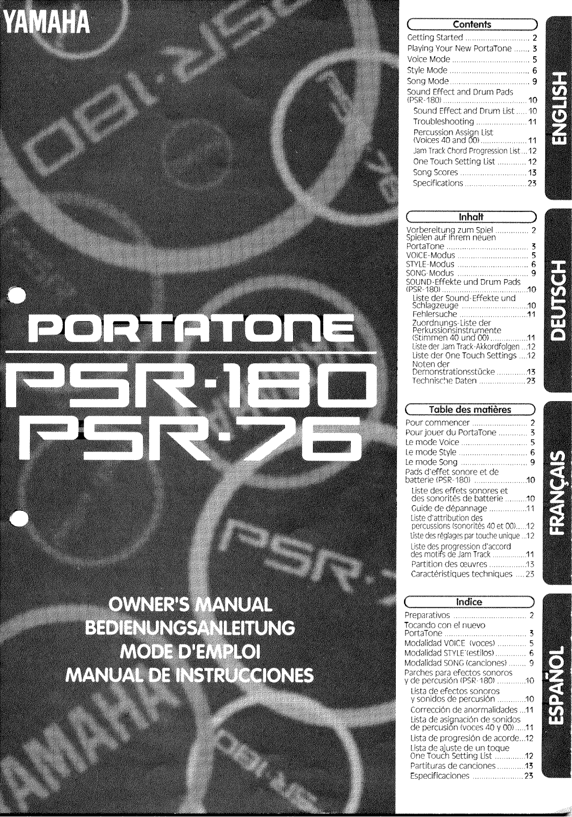 YAmaha PSR-180, PSR-76 owner's manual