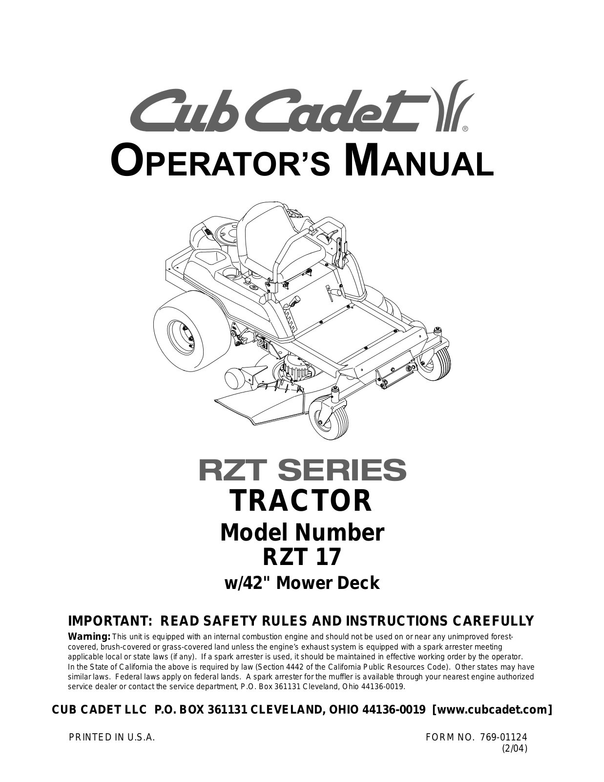 MTD RZT17 User Manual