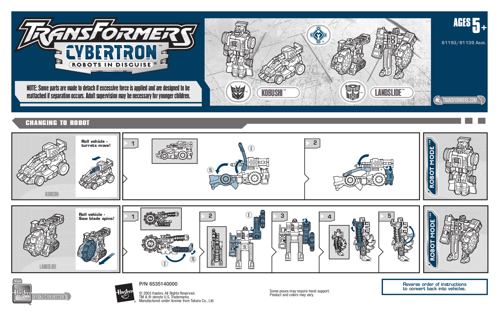 HASBRO Transformers Cybertron Kobushi vs Landslide User Manual