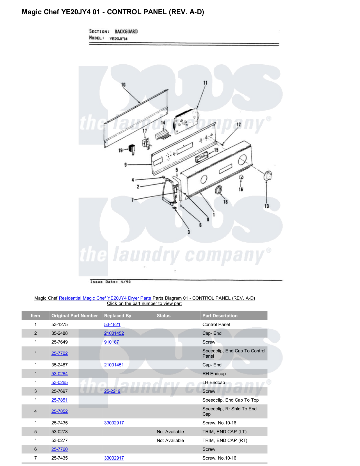 Magic Chef YE20JY4 Parts Diagram